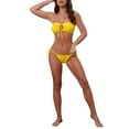 thumbnail image 2 of INSPIRE CHIC Women's O Ring Ruched Bandeau Ribbed Bikini Sets, 2 Piece Tie Front Top Triangle Bottom Swimwear Bathing Suits Small Yellow, 2 of 5
