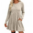thumbnail image 6 of Felirenzacia Women’s Casual Knit Sweater Hide Belly Dress, Long Sleeve Round Neck Ribbed Knit Fabric, Above Knee A Line Silhouette, Comfortable Everyday Wear, 6 of 8