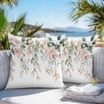 thumbnail image 5 of Waterproof Throw Pillow Covers Set of 2, 24x24 Inch Pink Flower Eucalyptus Decorative Pillowcases Outdoor Pillow Slip Cushion Covers Set for Couch Tent Spring Botanical Green Leaf, 5 of 7