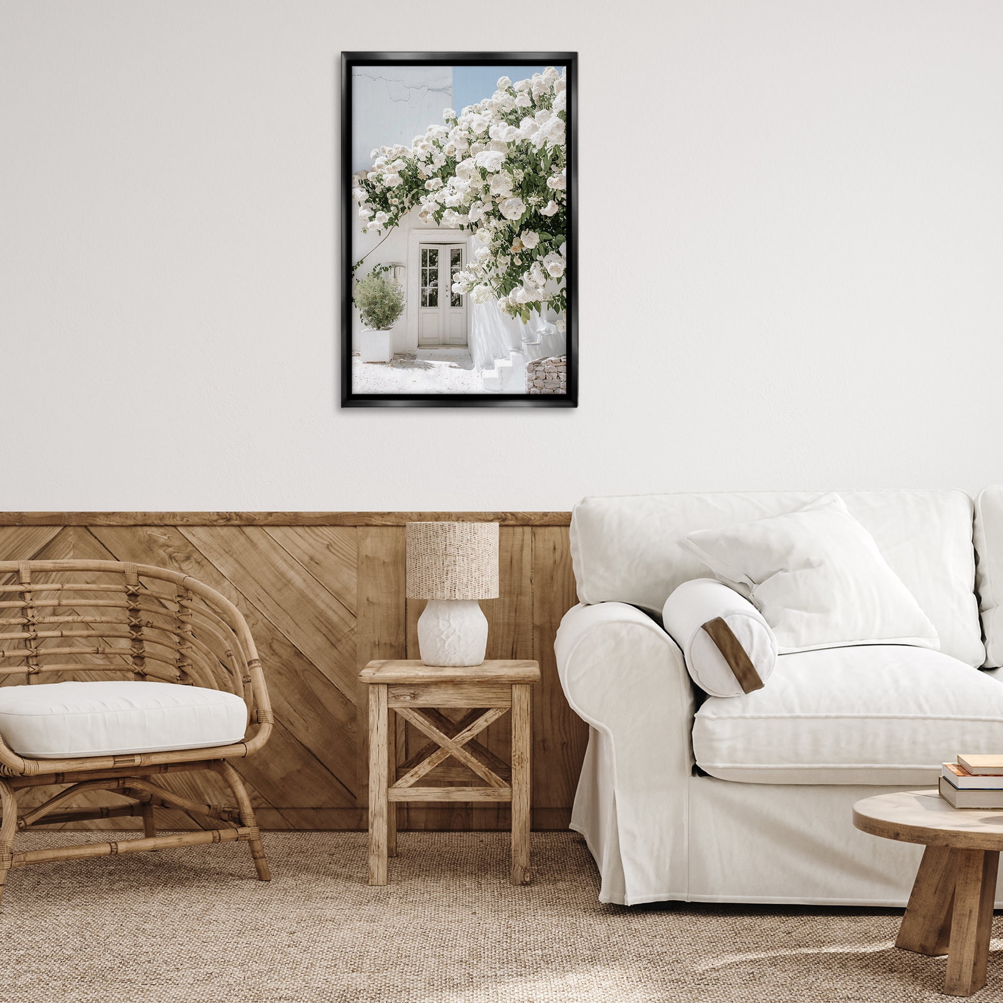 Stupell Industries White Architecture Garden Buildings & Architecture Painting Black Floater Framed Canvas Art Print Wall Art, 21 x 31