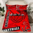 thumbnail image 2 of Feelyou Basketball Game Player Bed Sheets for Kid, Cartoon Ball Print King Sheets, Stripes Abstract Maroon Sheet Set, Luxury Bedroom Decor, 4 Pieces, 2 of 7
