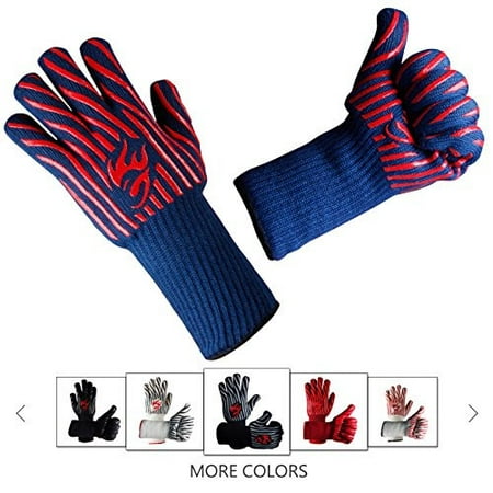 Evridwear 932°F Extreme Heat and Cut Resistant BBQ Gloves Oven Mitts, Non-Slip Silicone Coated Pot Holders for Cooking, Baking, Grilling, Camping, Fireplace and Microwave (Extended Cuff,