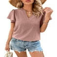 thumbnail image 1 of Women‘s Ruffle Short Sleeve V Neck Solid Color Blouse Tunic Top Basic Shirts Plus size, 1 of 6