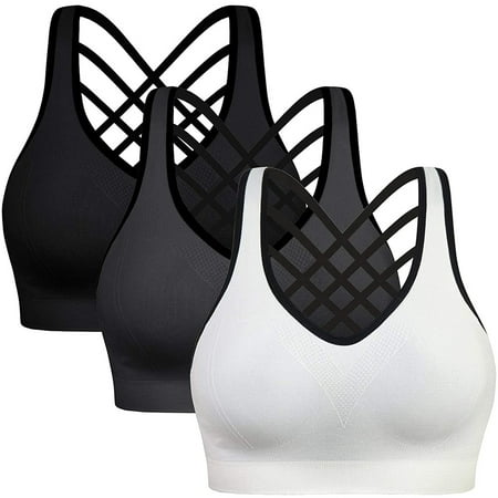 Women's Workout Sports Bras Medium Impact Criss Cross Strappy Back Support  Gym Crop Top 