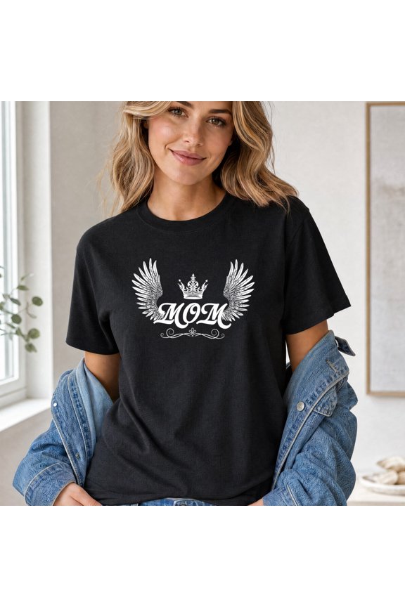 Queen Mom Shirt, Angel Wings Crown Graphic Tee, Mother's Day Gift for Women