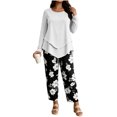 thumbnail image 2 of Zormilly Plus Size Outfits for Women 2 Piece Sets Long Sleeve Shirts Printed Wide Leg Pants Soft Lounge Sets, S-5XL, 2 of 6