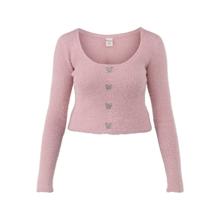 No Boundaries Rhinestone Butterfly Fuzzy Cardigan Sweater No Boundaries Rhinestone Butterfly Fuzzy Cardigan Sweater