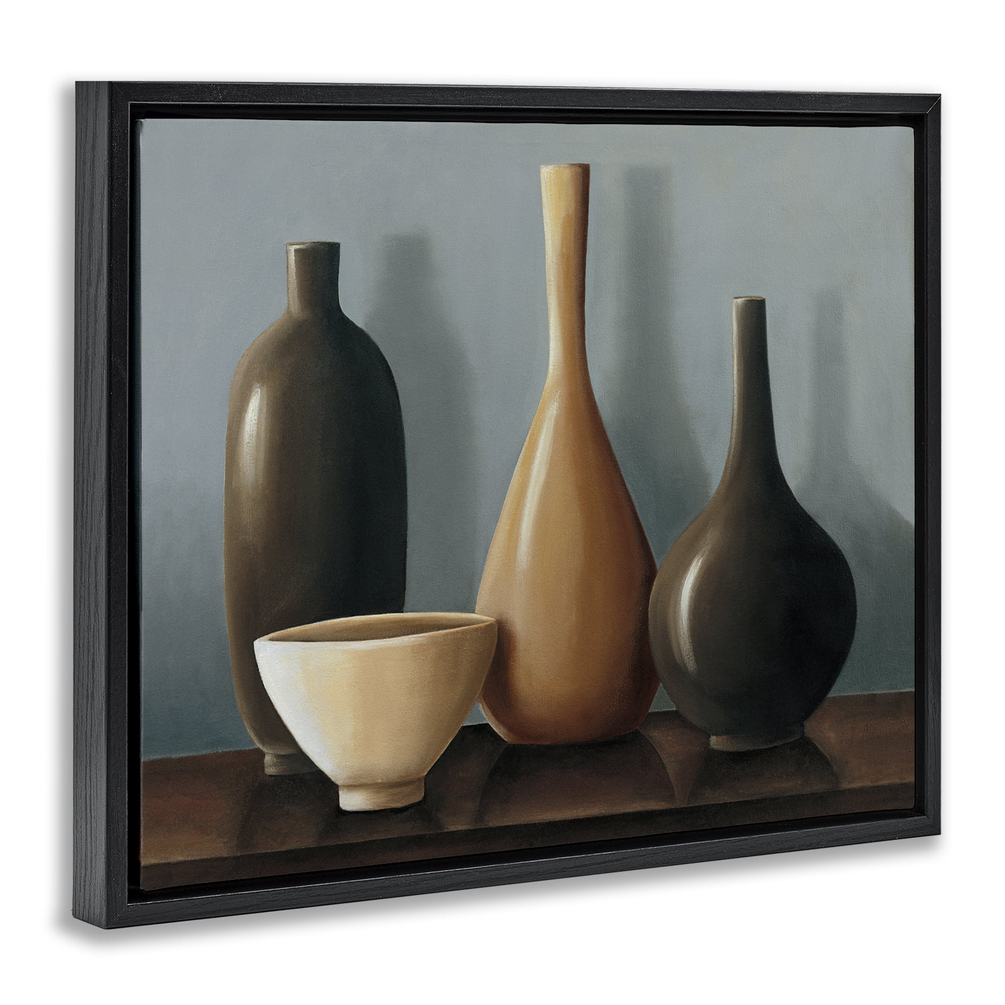 Stupell Industries Varried Pottery Still Life Furniture Painting Black Floater Framed Canvas Art Print Wall Art, 21 x 17