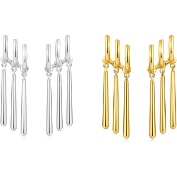 Zoro Earrings for Women Men - Gold Chunky Bar Drop Earrings - One Piece Cosplay Silver Cuff Dangle Statement Jewelry