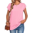 thumbnail image 2 of Cap Sleeve Tops for Women Crewneck Soft Breathable Lightweight Loose Fit Casual Shirts for Summer Spring, #01 Pink, S, 2 of 6