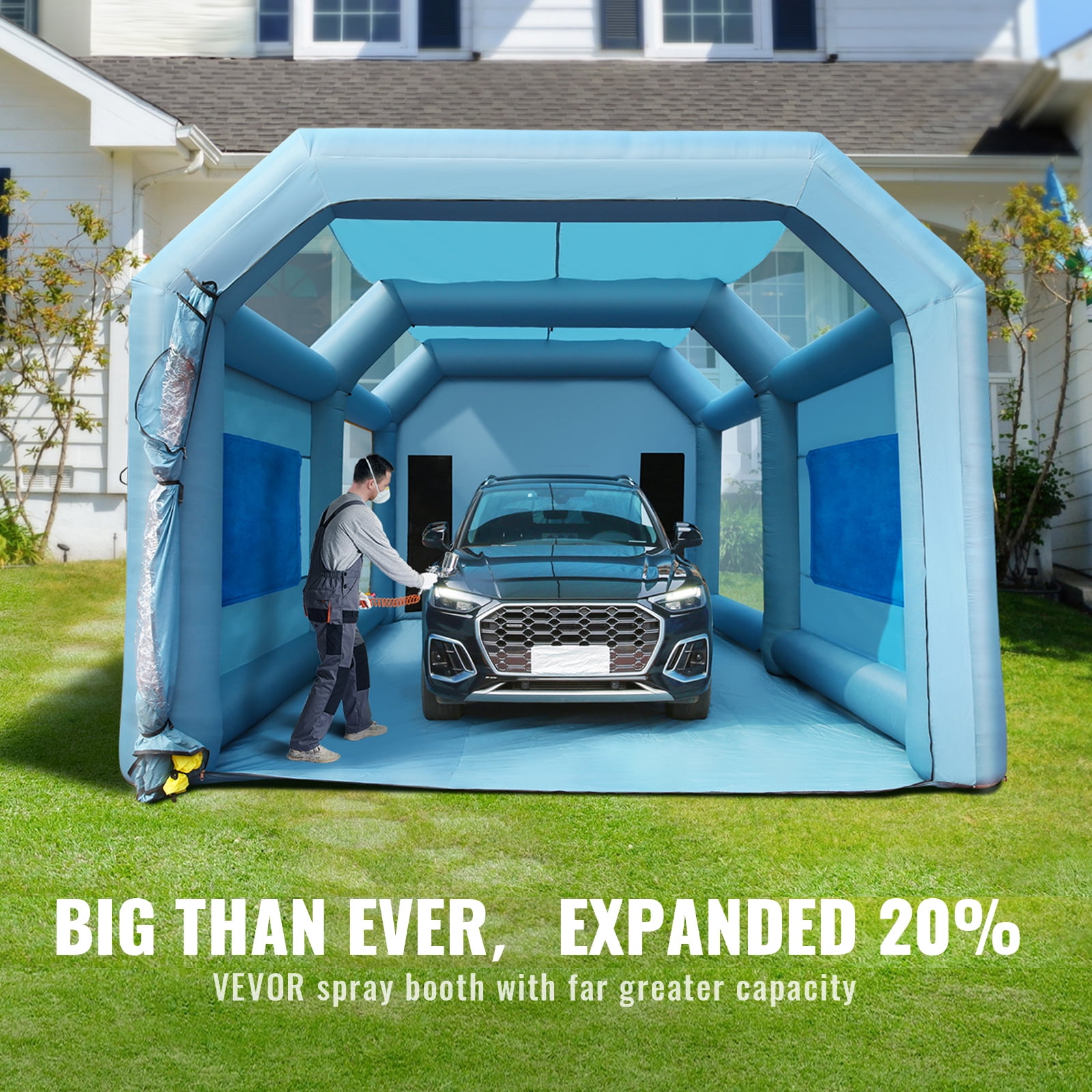 KFFKFF Aerated Spray booth Car Paint Tent 28x16x11ft Filter System 2 hair dryers