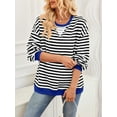thumbnail image 4 of Women Striped Sweatshirts Oversized Crewneck Long Sleeve Shirts Y2K Pullover Top Fall Outfits Black & White L, 4 of 10