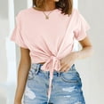 thumbnail image 2 of YOTMKGDO Crop Tops for Women, Summer Outfits for Women, Womens Casual Short Sleeve Tie Front Top Round Neck Summer Solid, Short Sleeve Shirts for Women, Red Tops for Women, L, 2 of 5