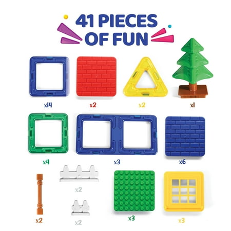 PLAY BRAINY Kids Building Set - Arthur's Mini Cabin Set with 41-Piece Magnetic Building Tiles - STEM Toddler Educational Toys for Brain Development - House Building Set for Kids Ages 3 and Up
