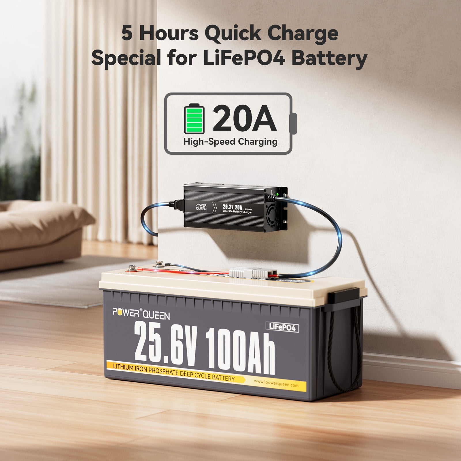 Power Queen 29.2V 20Amp Lithium Charger Smart Automatic Rechargeable For 24V LiFePO4 Battery