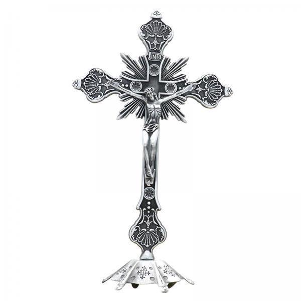 Crucifijo de pie,Crucifijo de pie católico para altar,estatua del hogar,Crucifijo pequeño de metal con soporte para mesa,Figuras coleccionables de decoración del hogar con cruz de