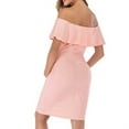 thumbnail image 4 of Annhoo Women's Maternity Midi Dress Off Shoulder Solid Color Ruffle Sleeveless Trendy Daily Bodycon Dress for Baby Shower, 4 of 8