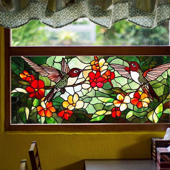 Stained Glass Window Film for Home Bathroom, Privacy Decorative UV Blocking Static Cling Covering
