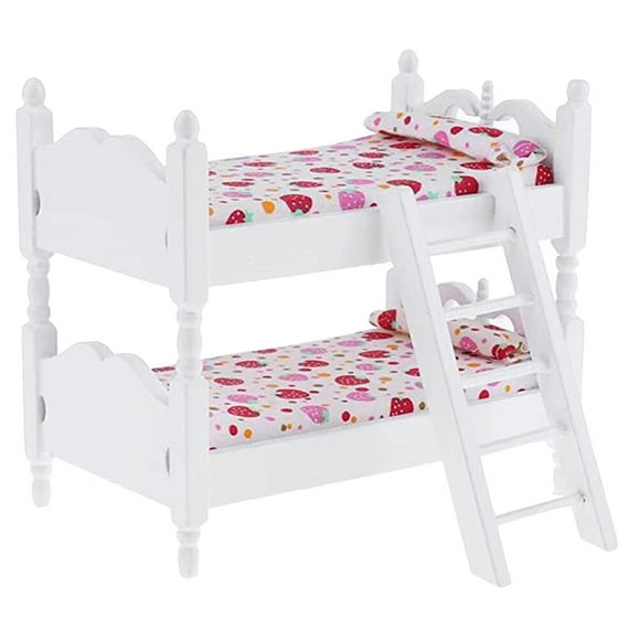 Double-layer Bed Toy Wooden Play Bunk Bed Bedroom Model Toy Doll Furniture
