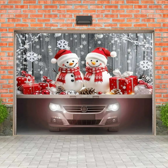 Noothes 7x16 FT Christmas Garage Door Cover with Colorful Snowflakes Magnetic Outdoor Holiday Decor for Winter Background