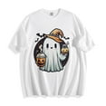 thumbnail image 5 of lcziwo Womens Fall Shirt Crew Neck Funny Ghost Graphic Tees Halloween Short Sleeve Going Out Tops, White, M, 5 of 6