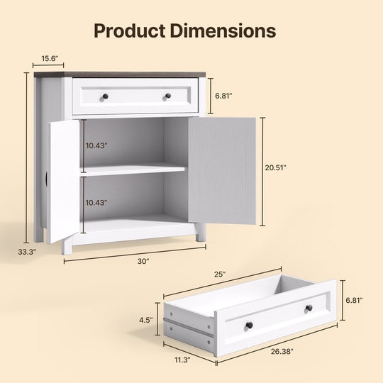 Aiho Storage Cabinet with Drawers, Kitchen Freestanding Floor Cabinet with Doors, 15.6 x 30 x 33.3 Inches, Adjustable Shelf, for Kitchen, Living Room, Kitchen - Grey Desktop