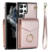 ELEHOLD for Samsung Galaxy A54 5G Luxury Wallet Case,Organ Card Holders RFID Blocking Function Built-in Metal Ring Stand Anti-Loss Wrist Lanyard Premium Leather Galaxy A54 5G Purse Cover,Rosegold