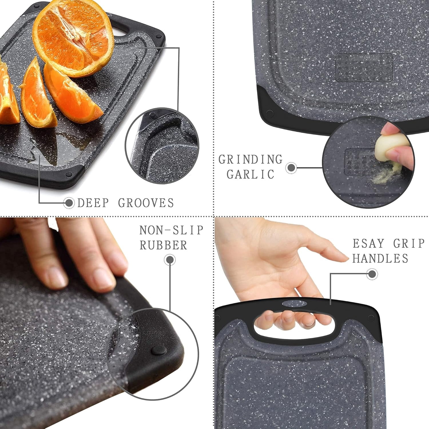Cutting Boards for Kitchen, Large-Small Cutting Board Set of 3, Juice Groove, Easy Grip Handle, Non-Slip Rubber Cutting Board