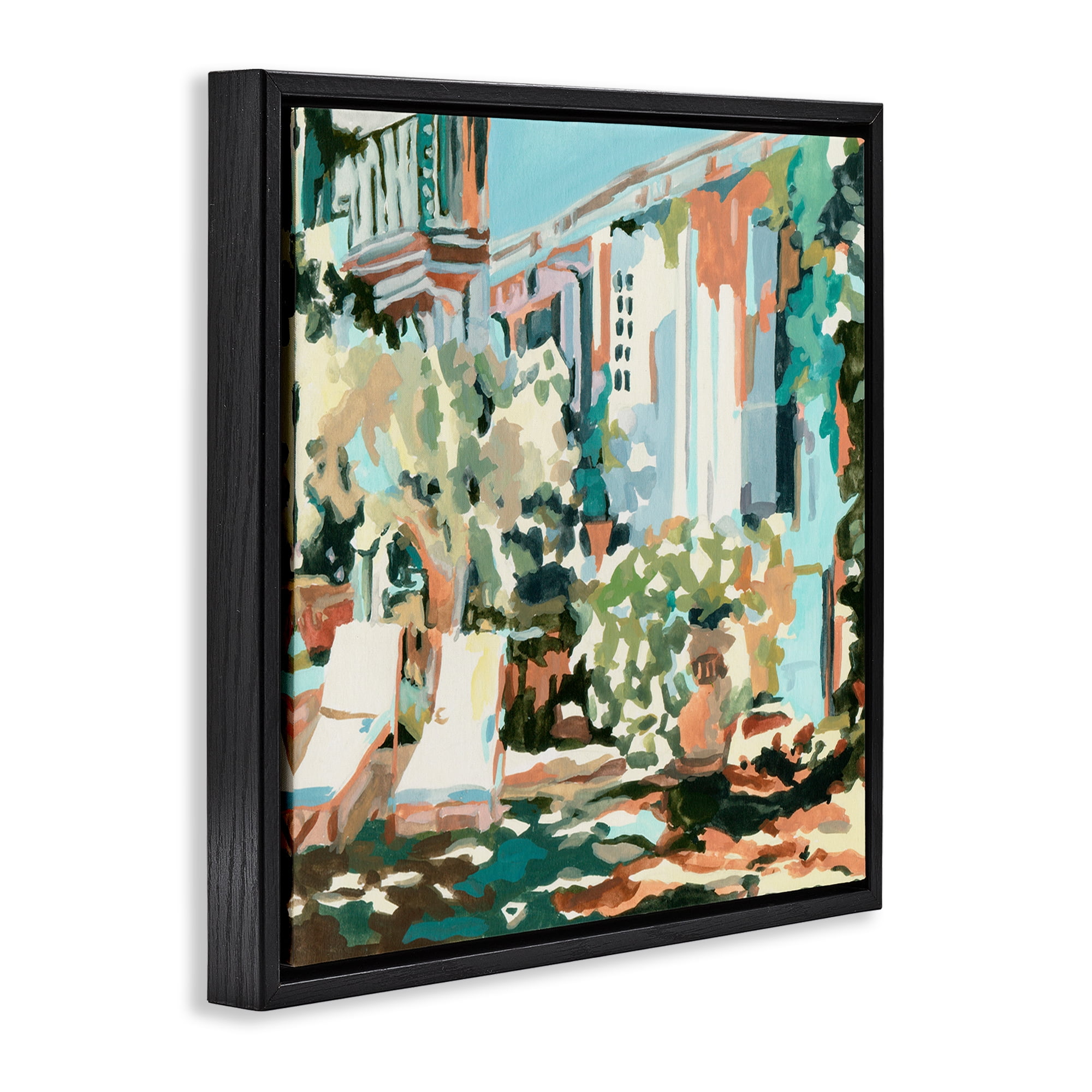 Stupell Industries City Street Abstraction Scenic & Cityscapes Painting Black Floater Framed Canvas Art Print Wall Art, 18 x 18