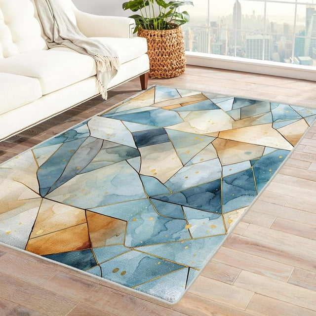 4x5 Area Rug Marble Rugs, Abstract Carpet for Living Room Bedroom Geometric Patterned Indoor Home Decor, Non Slip Soft & Low Pile Large Washable Rug ZH&130