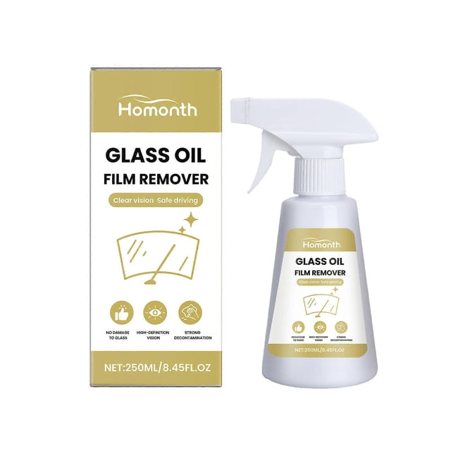 Glass film remover for car windows, cleaning, defogging, rain protection, and clear visibility.