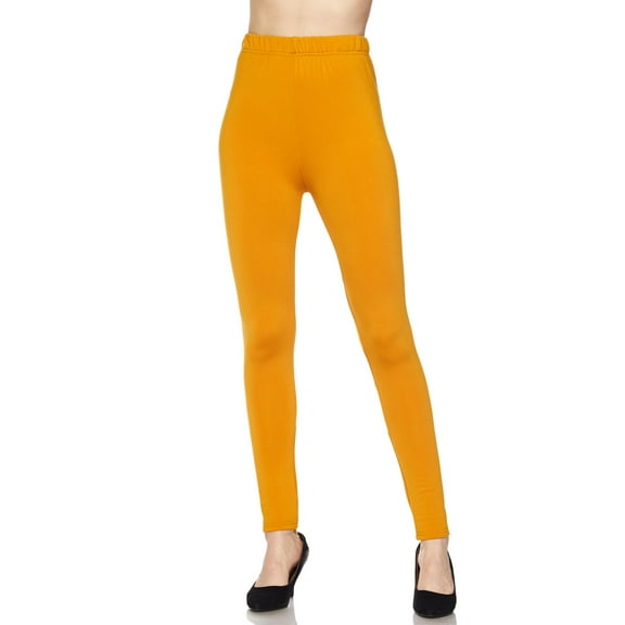 Fleece Lined Solid Leggings - Plus Size - 1XL 2XL 3XL Mustard One Size Plus