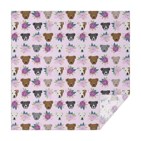 Cute Pitbull Terriers Dog and Flower Square Tablecloth,Waterproof Square Table Cover,Wipeable Spillproof Washable Table Cover for Home Kitchen Party Decor 42"X42"(107x107cm)