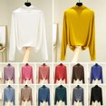 thumbnail image 2 of Camisa de manga larga para mujer, cómoda, elástica, con cuello de capucha, color sólido, camisa bási Abanopi Gris/Grande, 2 of 7