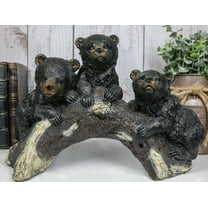 Ebros Rustic Forest 3 Black Bear Cubs Climbing On Arched Log Statue 12.25"L