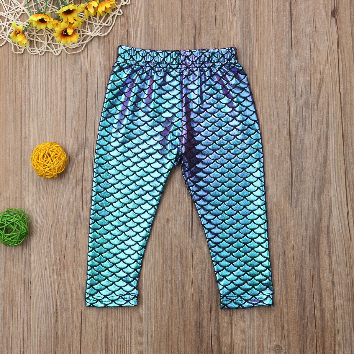 Gupgi Baby Girls Pants Toddler Mermaid Fish Scale Leggings Pant Stretchy Pencil Pants Blue