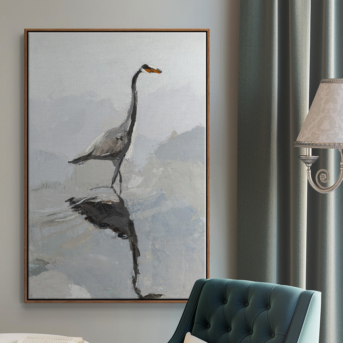 Heron Framed Premium Gallery Wrapped Canvas - Ready to Hang - 25 x 37 - Walnut Floating Frame