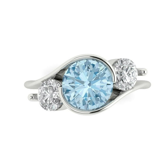 Three-Stone Engagement Ring for Women - 3.5ct Natural Aquamarine in 18K White Gold Promise Ring