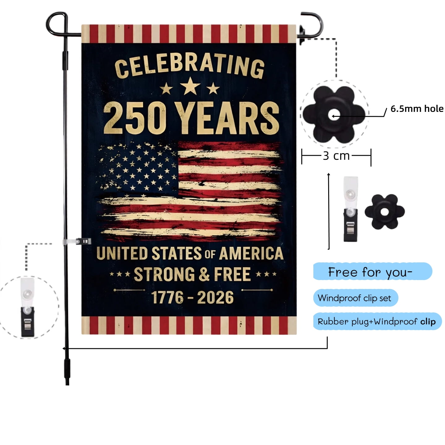 4Pcs 250th Anniversary Flag Doubleside Celebrating 250 Years Anniversary Flags Retro 1776-2026 Patriotic Flags for Outdoor Lawn Garden Decor Polyester