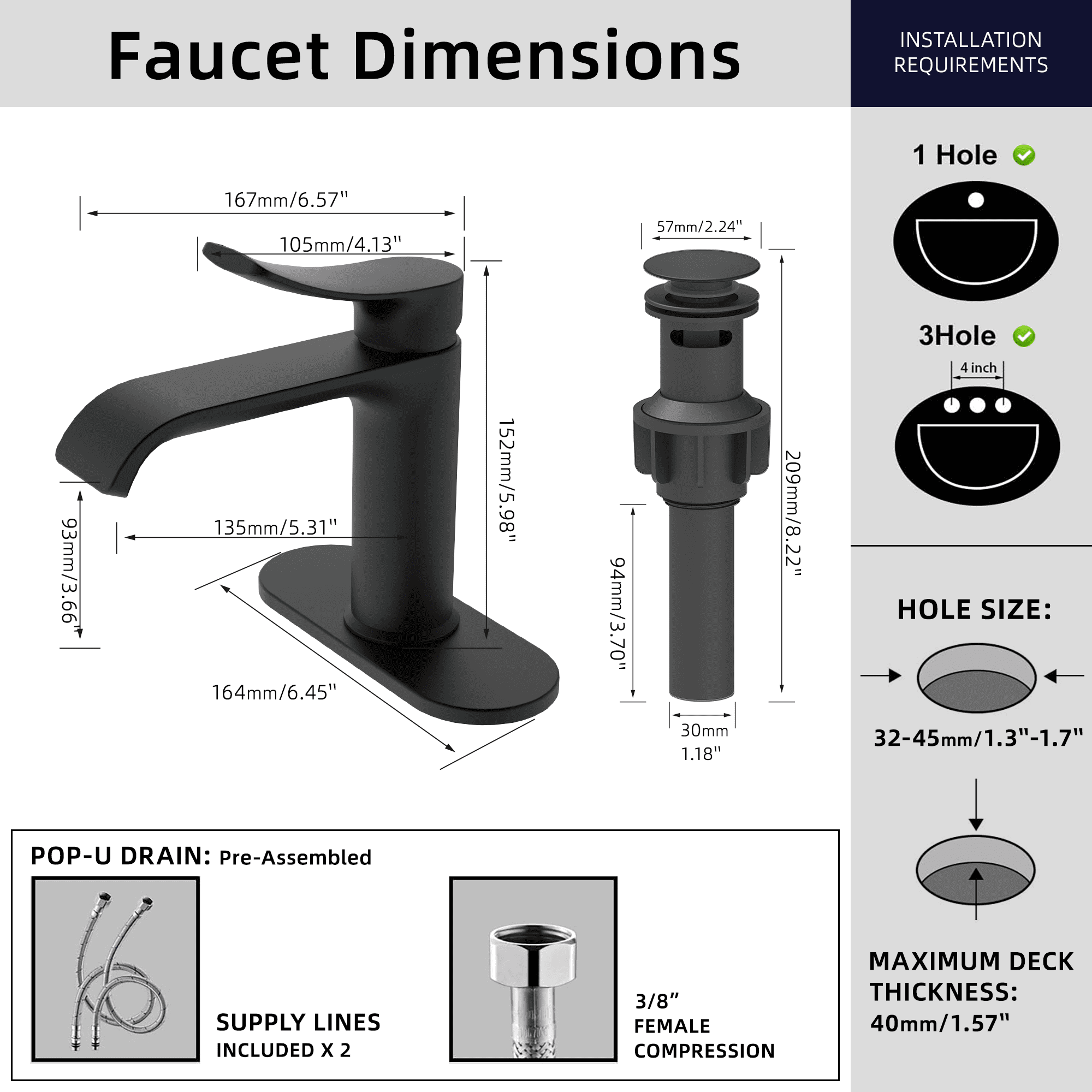 BELZ Bathroom Faucet Waterfall Spout Bathroom Sink Faucet with Single Handle with Pop Up Drain and Deck Plate Suitable for 1 or 3 Holes,Brushed Steel