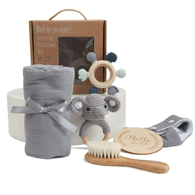 Set de regalo para bebé EERKEOD Newborn Essentials, manta de baño, sonajero