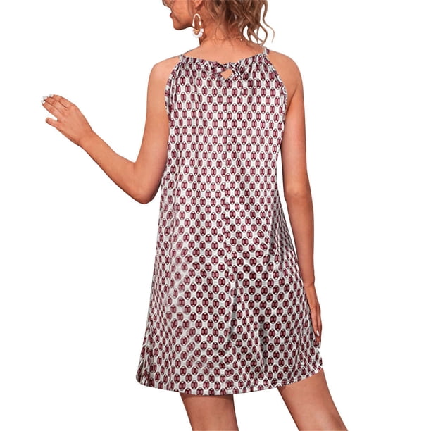 Minnieouse Vestido informal con estampado sin mangas bohemio elegante estético vestido playero fiesta de vacaciones ropa de moda de verano Vestidos Rosado S Minnieouse AP010895-49