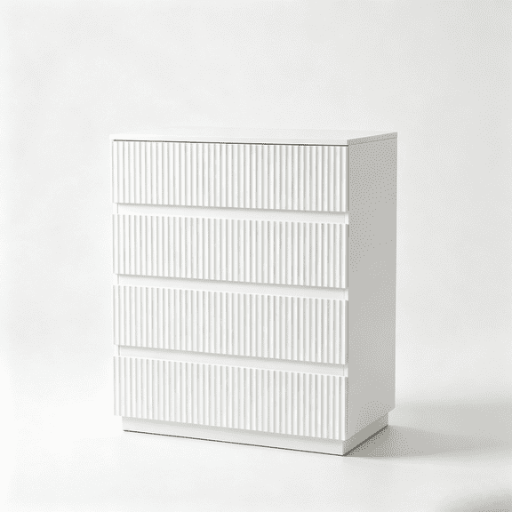LIANGKA White Handleless 4-Drawer Dresser Vertical Grille Nightstand Storage Cabinet for Bedroom