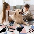 thumbnail image 4 of Colorful Geometric Rug, 5x7ft Pink Blue and White Patchwork, Modern Neutral Style Washable Mat With Non-Slip Backing for Living Room, Bedroom, Office, Study Room, 4 of 5
