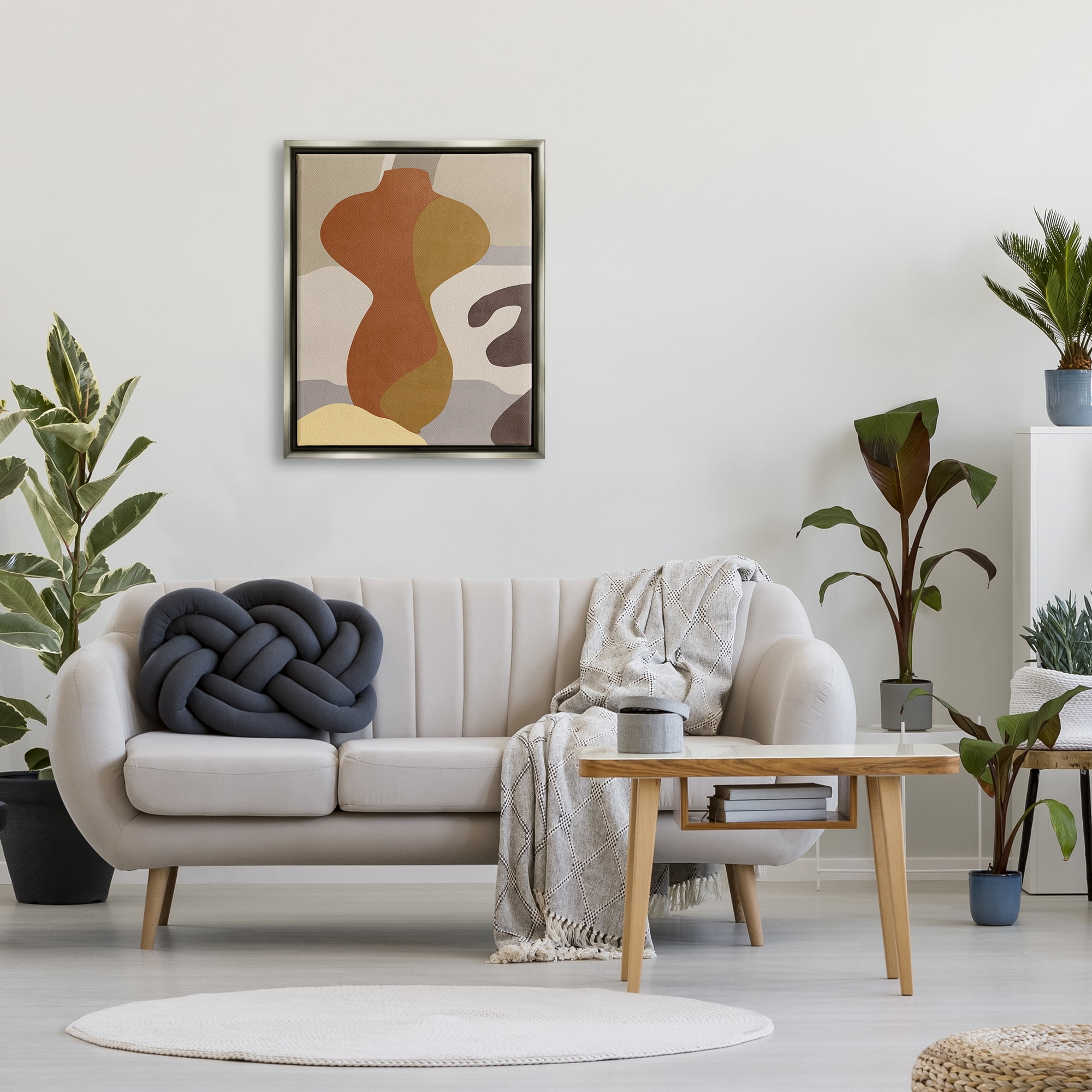 Stupell Industries Earthy Boho Vase Abstract Painting Gray Floater Framed Canvas Art Print Wall Art, 25 x 31