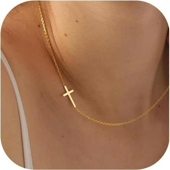 Cross Necklace For Women - 18K Gold Plated Cross Necklace Dainty Gold Cross Necklace Tiny Sideway Cross Choker Necklace Gold Cross Necklaces For Women Gold Jewelry For Women Gifts[o2244]