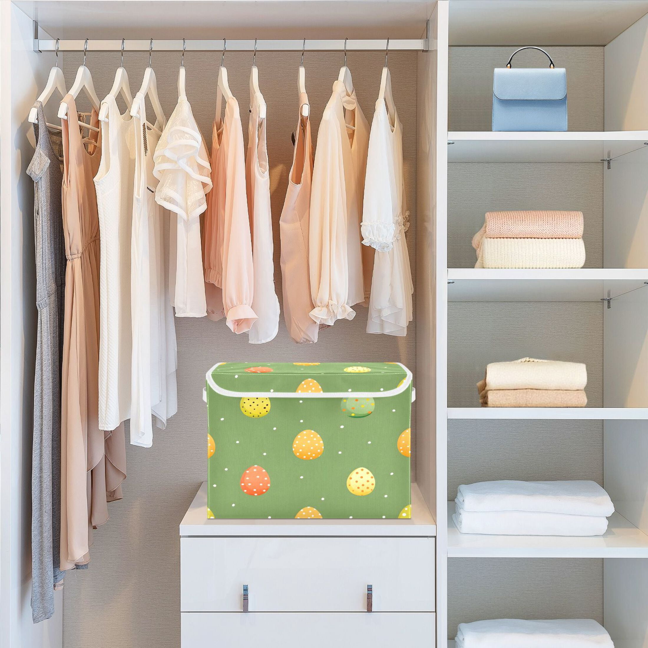 Ryvnso Eggs Easter Polka Dots Large Lidded Foldable Storage Baskets Cubes Boxes Lids Bin for Home