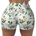 thumbnail image 2 of Fuzoiu Lilies Flowers Print Women's Workout Shorts,Workout Biker Shorts Women,Exercise Fitness Shorts,Scrunch Short, Athletic Shorts for Gym Yoga Running Sport Active-Medium, 2 of 8