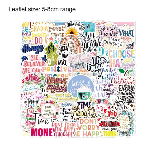 50pcs Suitcase Sticker PVC Waterproof Laptop PVC Suitcase Sticker; Decal English Phrase Refrigerator Decoration Paster, Type 1