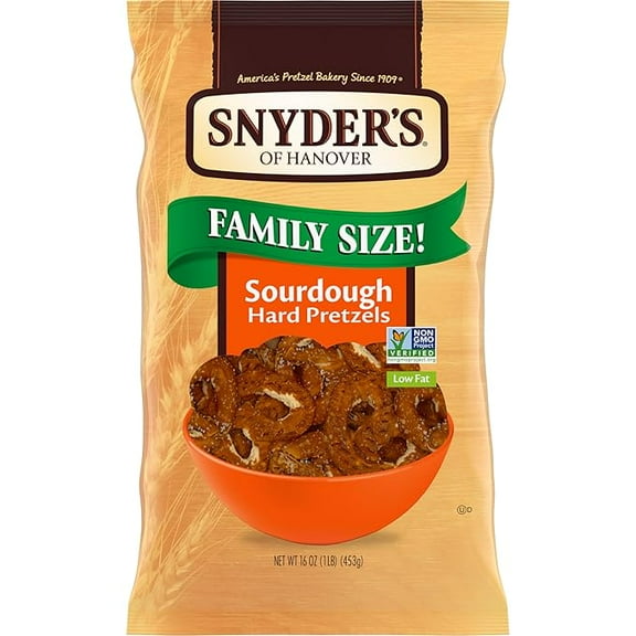 Snyder's of Hanover Pretzels, Sourdough Hard Pretzels, Family Size 16 Oz Bag ( Pack of 3 )